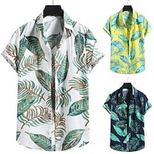 Men's Shirt Summer Hawaiian Shirt Button Up Shirt Casual Shirt Beach shirt Graphic Flower  Plants Turndown Yellow Dark Navy Blue Red  White Street Holiday Short Sleeve Button-Down Print Clothing Lightinthebox