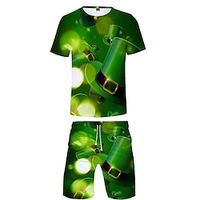 Men's Matching Sets Dark Green T shirt Tee Beach T Shirt Shorts Beach Shorts Sets Short Sleeve Crew Neck Casual Daily St. Patrick's Day Four Leaf Clover Drawstring Elastic Waist Polyester Summer Lightinthebox - thumbnail
