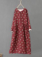 Folk Style Printed Long Sleeve Dress
