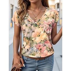 Women's T shirt Tee Floral Casual Daily Yellow Print Short Sleeve Fashion V Neck Regular Fit Summer Lightinthebox