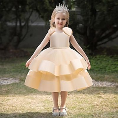 Kids Little Girls' Dress Solid Colored Tulle Dress Party Daily Beaded Bow Green White Pink Midi Sleeveless Princess Cute Dresses Spring Summer Slim 2-8 Years Lightinthebox