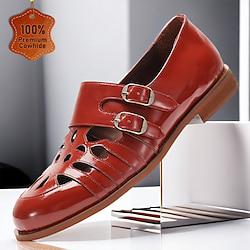 Men's Sandals Leather Shoes Fishermen sandals Leather Italian Full-Grain Cowhide Breathable Comfortable Slip Resistant Elastic Band Slip-on Buckle Red Brown Lightinthebox