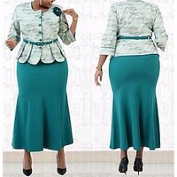 Women's Two Piece Dress Set Party Dress Skirt Set Formal Party Fashion Streetwear Pleated Button Long Dress Maxi Dress Crew Neck 34 Length Sleeve Graphic Plain Regular Fit Pink Green Dark Blue Fall Lightinthebox - thumbnail