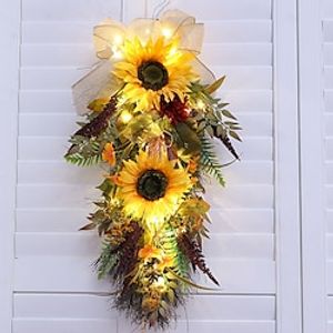 Artificial Sunflower, Chrysanthemum, Bamboo Leaves, Bowknot Combination With Led Lights - Suitable For Indoor/outdoor Decoration, Anniversary Candlelight Dinner Table Decor, Home Wall  Fireplace Decor, Themed Party/wedding Hanging Decoration miniinthebox