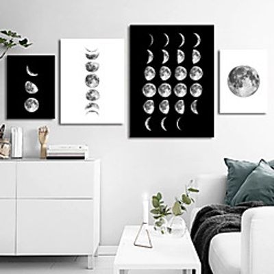 Wall Art Canvas Prints Painting Artwork Picture Moon Phase Black White Woman Home Decoration Décor Rolled Canvas No Frame Unframed Unstretched Lightinthebox