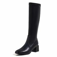 Women's Boots Daily Knee High Boots Winter Chunky Heel Square Toe Minimalism PU Leather Zipper Solid Colored Black Beige miniinthebox - thumbnail