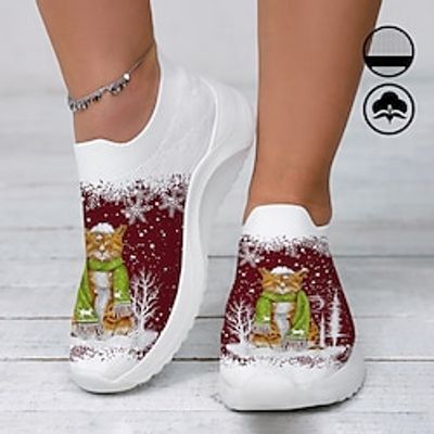 Women's Sneakers Little Orange Cat Wearing a Scarf in the Snow Graphic Print Soft and Light Casual Fly Knit Sneakers Lightinthebox