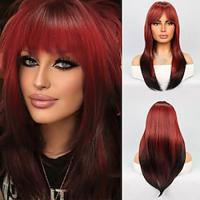 Synthetic Wig Straight Neat Bang Wig 22 inch Black / Burgundy Synthetic Hair Women's Multi-color Mixed Color Lightinthebox