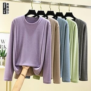 Women's T shirt Tee Blue Purple Green Plain Long Sleeve Daily Weekend Fashion Round Neck Regular Fit Fall  Winter Lightinthebox