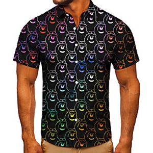 Men's Shirt 3D Print Graphic Prints Bear Button-Down Short Sleeve Street Tops Casual Fashion Classic Breathable Black miniinthebox