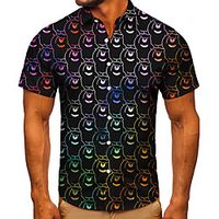 Men's Shirt 3D Print Graphic Prints Bear Button-Down Short Sleeve Street Tops Casual Fashion Classic Breathable Black miniinthebox - thumbnail