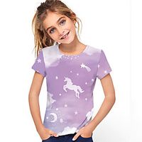 Kids Girls' T shirt Short Sleeve Purple 3D Print Unicorn Animal Daily Indoor Outdoor Active Fashion Streetwear Adorable 3-12 Years Lightinthebox - thumbnail