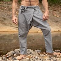 Men's Linen Pants Trousers Summer Pants Beach Pants Pocket Drawstring Plain Comfort Breathable Daily Holiday Vacation Hawaiian Boho Black White Lightinthebox