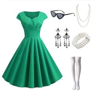 Audrey Hepburn 1950s Swing Dress Accesories Set Flare Dress Women's Costume Vintage Cosplay Party  Evening Daily Wear Party  Evening 1 Bracelet Masquerade Lightinthebox