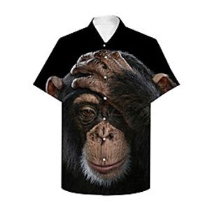 Men's Shirt 3D Print Graphic Prints Orangutan Animal Button-Down Print Short Sleeve Daily Tops Casual Designer Big and Tall Black miniinthebox