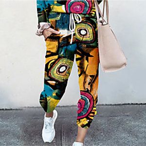 Women's Basic Soft Comfort Daily Home Jogger Pants Flower  Floral Graphic Prints Full Length Elastic Drawstring Design Print Purple Red Yellow Wine Green Lightinthebox