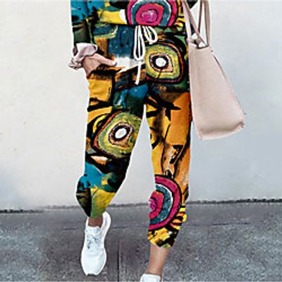 Women's Basic Soft Comfort Daily Home Jogger Pants Flower  Floral Graphic Prints Full Length Elastic Drawstring Design Print Purple Red Yellow Wine Green Lightinthebox