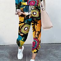 Women's Basic Soft Comfort Daily Home Jogger Pants Flower  Floral Graphic Prints Full Length Elastic Drawstring Design Print Purple Red Yellow Wine Green Lightinthebox - thumbnail