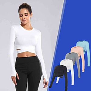 Women's Long Sleeve Running Shirt Thumbhole Tee Tshirt Top Athletic Spandex Quick Dry Breathable Soft Gym Workout Running Active Training Jogging Exercise Sportswear Solid Colored Normal White Black Lightinthebox