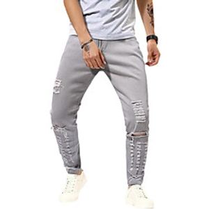 Men's Fashion Ripped Jeans Pants Solid Colored Gray Lightinthebox