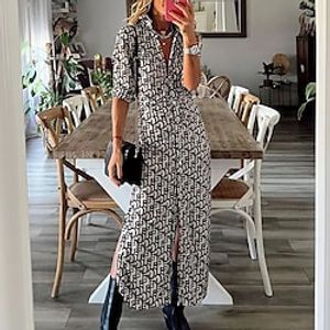 Women's Casual Dress Shirt Dress Midi Dress Black Half Sleeve Graphic Button Winter Fall Spring Shirt Collar Fashion Daily 2022 S M L XL 2XL 3XL Lightinthebox