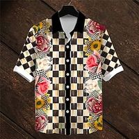 Valentine's Day Floral Plaid  Check Casual Men's Shirt  Street Casual Daily Summer Turndown Short Sleeve Yellow Pink Blue S M Lightinthebox - thumbnail