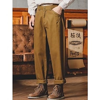 Men's Trousers Chinos Chino Pants Pocket Straight Leg Plain Comfort Breathable Outdoor Daily Going out Cotton Blend Fashion Casual Black Brown miniinthebox