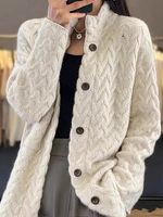 Women's Thickened Twist Stand Collar Loose Solid Color Knitted Sweater Cardigan