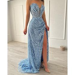 A-Line Evening Gown Elegant Dress Formal Floor Length Sleeveless Strapless Sequined with Slit 2024 Lightinthebox