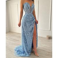 A-Line Evening Gown Elegant Dress Formal Floor Length Sleeveless Strapless Sequined with Slit 2024 Lightinthebox