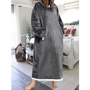 Women's Casual Dress Night Dress Long Dress Maxi Dress Daily Casual Pocket Solid Color Hooded Home Lounge Pink Wine 2023 Fall Winter One-Size Lightinthebox