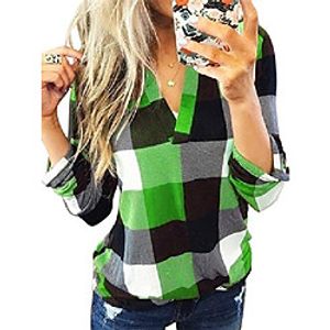 Women's Shirt Checked Long Sleeve Tops Blouses Plaid Shirt V Neck Casual Tunic for Ladies 5XL Green Lightinthebox