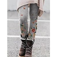 Women's Fashion Tights Leggings Print Full Length Pants Casual Weekend Micro-elastic Flower  Floral Tummy Control Butt Lift Mid Waist Grey S M L XL XXL Lightinthebox - thumbnail