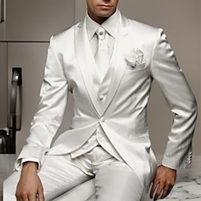Black White Red Satin Men's Wedding Party Suits Solid Colored 3 Piece Tailored Fit Single Breasted One-button 2023 Lightinthebox