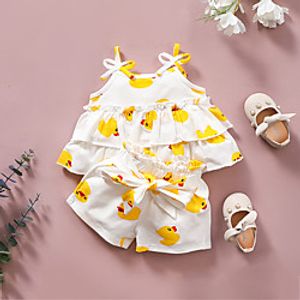 Kids Toddler Girls' Clothing Set Sleeveless White Print Daily Wear Active Basic Regular 2-6 Years miniinthebox