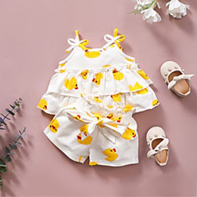 Kids Toddler Girls' Clothing Set Sleeveless White Print Daily Wear Active Basic Regular 2-6 Years miniinthebox