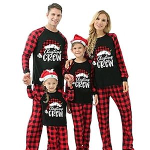Family Christmas Pajamas Plaid Letter Home Print Red Long Sleeve Mommy And Me Outfits Active Matching Outfits Lightinthebox