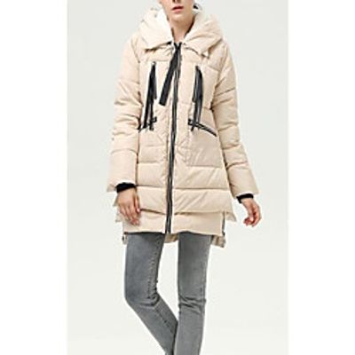 Women's Coat Causal Winter Long Coat Standard Fit Casual Jacket Solid Color Modern Style off-white Black / Cotton miniinthebox