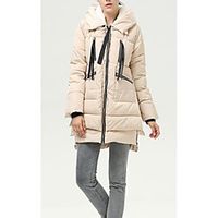 Women's Coat Causal Winter Long Coat Standard Fit Casual Jacket Solid Color Modern Style off-white Black / Cotton miniinthebox - thumbnail