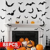 88 Pcs 4 Sizes Halloween Decorations PVC 3D Bats Wall Decor for Halloween Party Supplies Scary Bats Wall Stickers Set DIY Bat Clings for Halloween Home Decor Indoor Outdoor (Black) miniinthebox - thumbnail