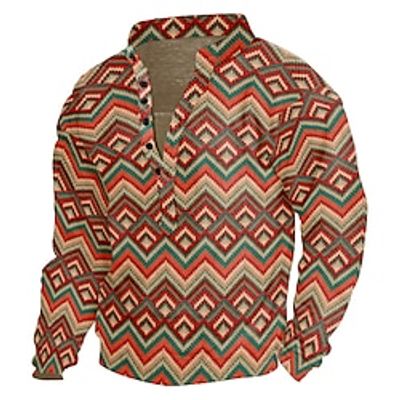 Men's Sweatshirt Red Henley Colorful Print 3D Casual 3D Print 3D Print Casual Spring Fall  Winter Clothing Apparel Hoodies Sweatshirts  miniinthebox