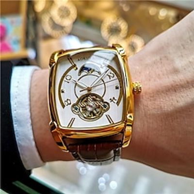 AOKULASIC Top Brand Men Watch Automatic Mechanical Mens Watches Tourbillon Fashion Waterproof Luxury Moon Tonneau orologio uomo Lightinthebox