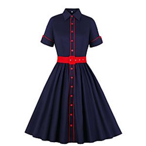 Women's A Line Dress Knee Length Dress Dark Blue Short Sleeve Solid Color Summer Vintage 2021 S M L XL XXL Lightinthebox