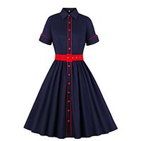 Women's A Line Dress Knee Length Dress Dark Blue Short Sleeve Solid Color Summer Vintage 2021 S M L XL XXL Lightinthebox - thumbnail