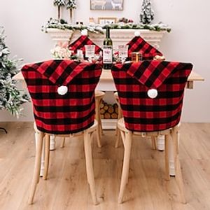 Christmas Buffalo Plaid Chair Covers,Xmas Protective Santa Hat Dining Chair Back Slipcover Protector for Office Kitchen Home Festival Party Decoration Supplies Lightinthebox