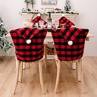 Christmas Buffalo Plaid Chair Covers,Xmas Protective Santa Hat Dining Chair Back Slipcover Protector for Office Kitchen Home Festival Party Decoration Supplies Lightinthebox - thumbnail