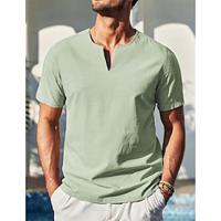 Men's Shirt Linen Shirt Summer Shirt Beach Shirt Black Blue Green Short Sleeve Plain Collar Summer Spring Casual Daily Clothing Apparel Lightinthebox - thumbnail