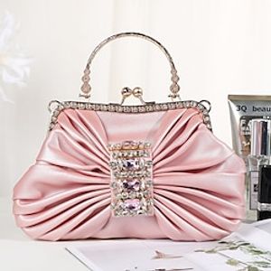 Women's Clutch Evening Bag Polyester Party Daily Crystals Chain Solid Color Silver Pink Champagne Lightinthebox