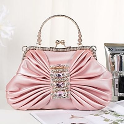 Women's Clutch Evening Bag Polyester Party Daily Crystals Chain Solid Color Silver Pink Champagne Lightinthebox