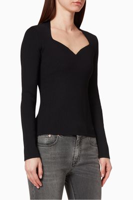 Heart Neckline Ribbed Top in Viscose-Blend Heart Neckline Ribbed Top in Viscose-Blend